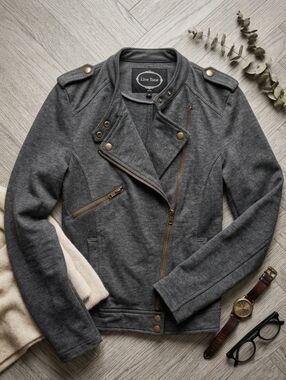 LOVE TREE Gray Cotton Blend Stretch Moto Neutral Jacket Women's Medium Coat Top